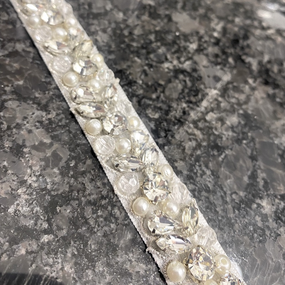 Thin Beaded Wedding Belt, Pearl & Rhinestone Belt
